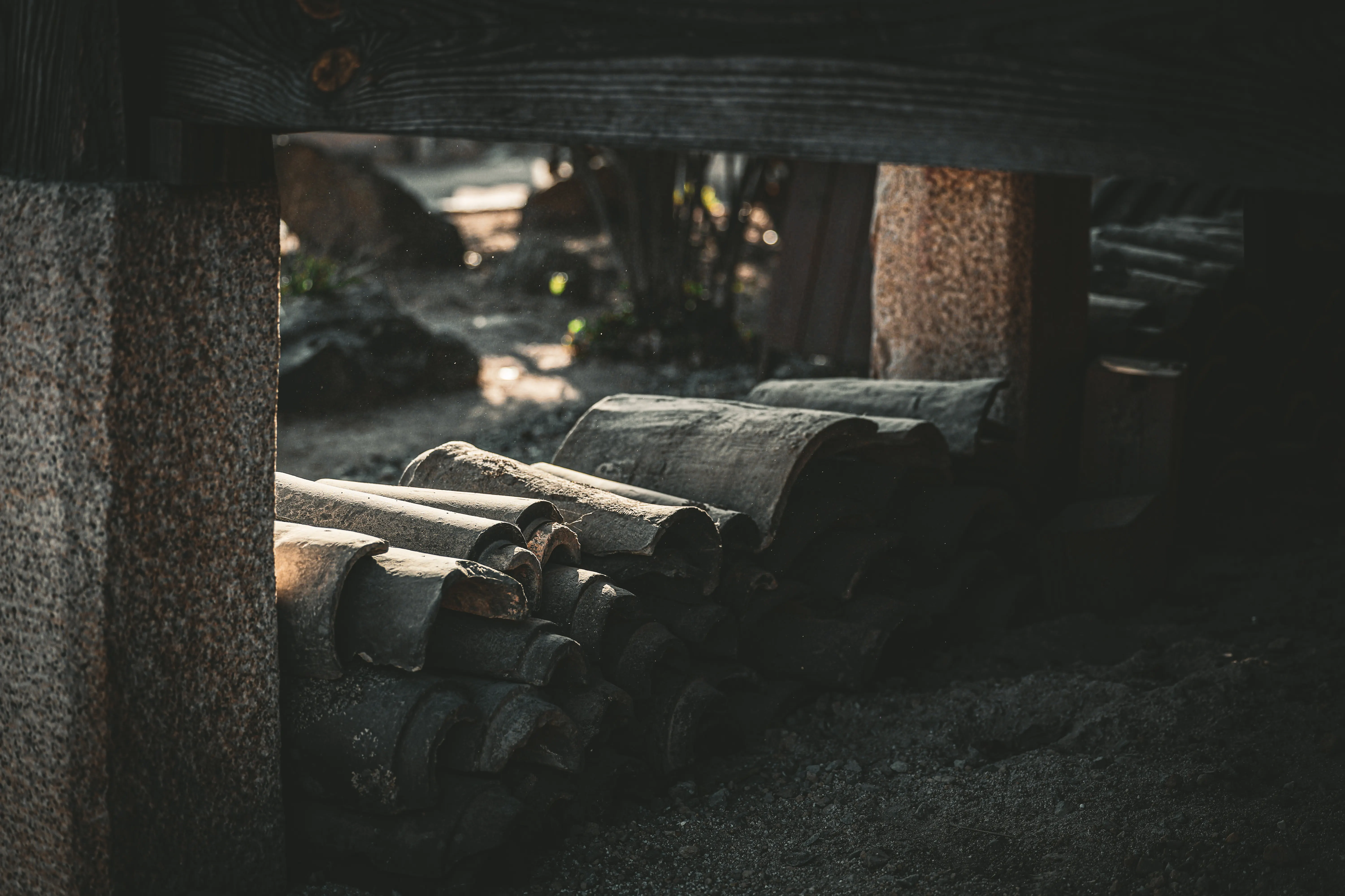Roof tiles and stonework in a Gyeongju heritage setting