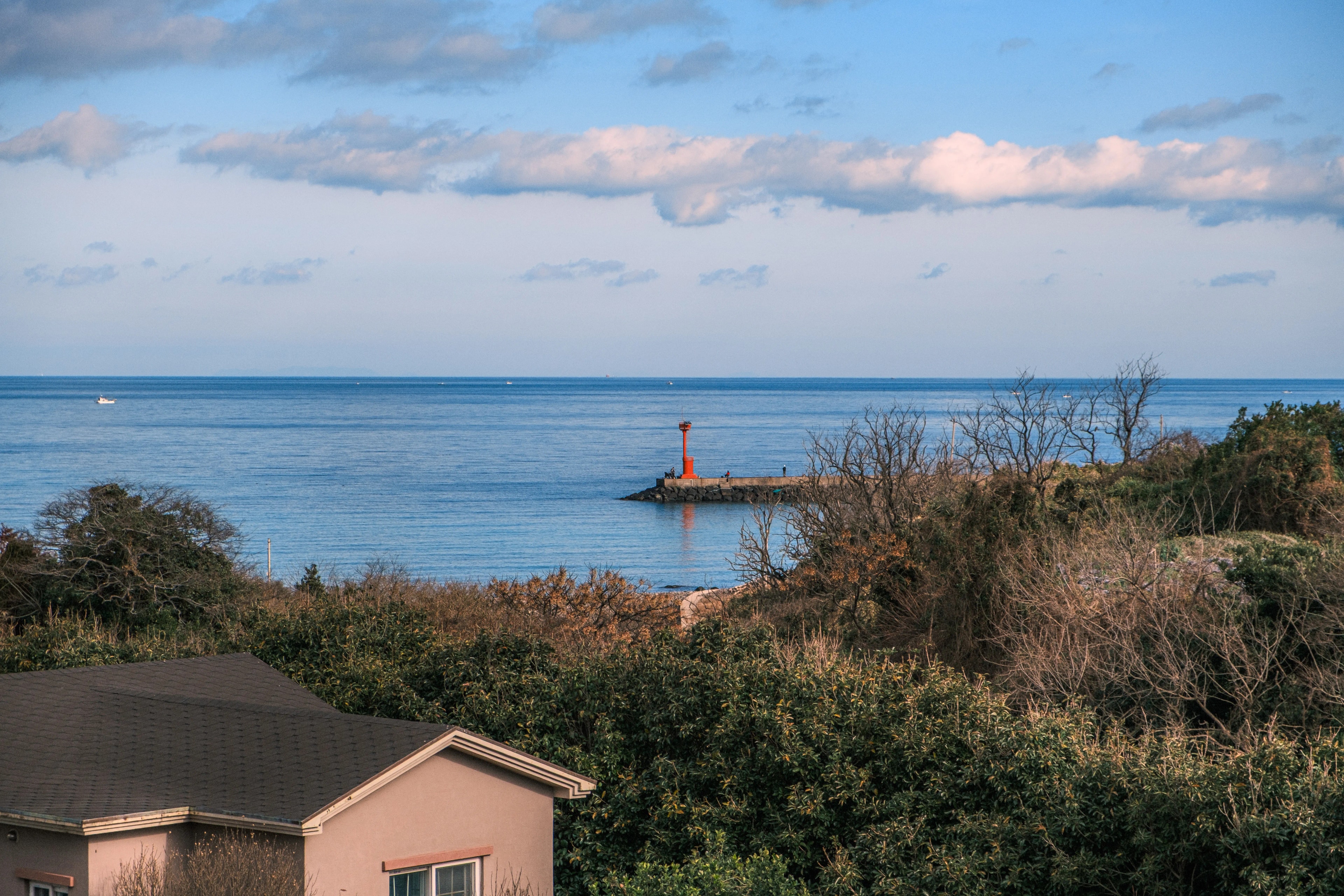 A red lighthouse on Jeju island