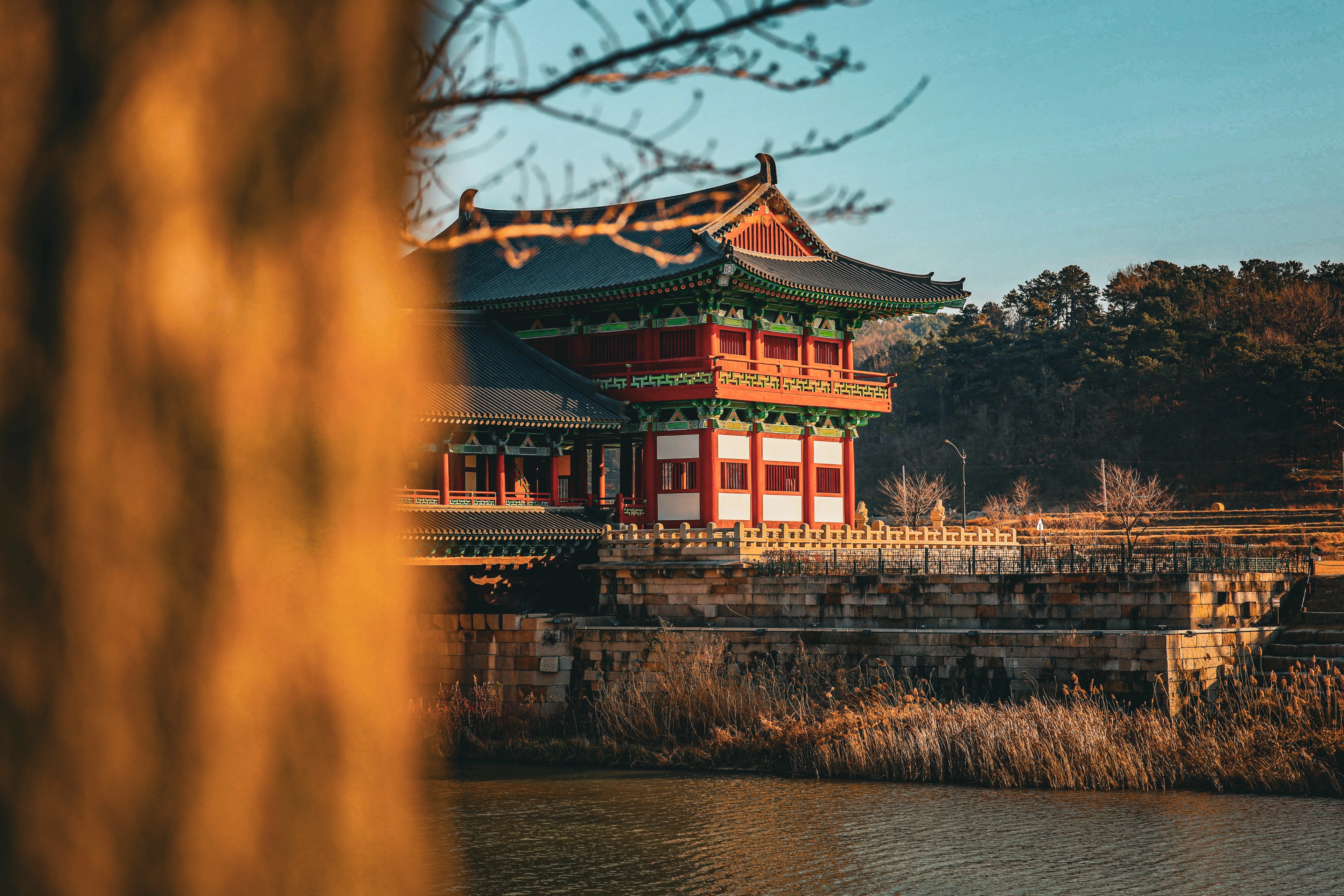An open view of Woljeonggyo, water and sky at sunset
