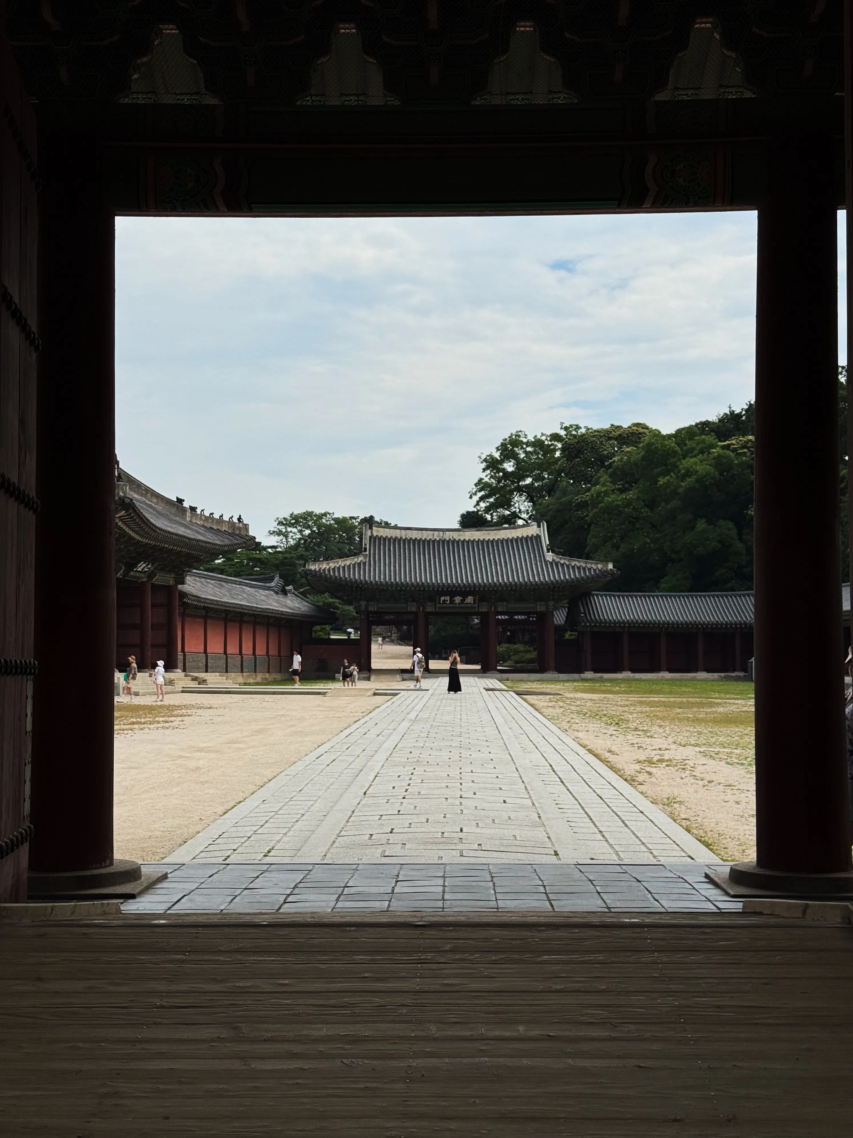 A passage opening onto a palace courtyard in Seoul